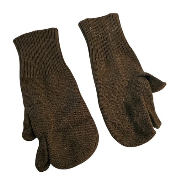 Vintage 1990s Mens Sz XL Wool Mittens w/ 3 Finger Holes Brown Hunting - Picture 1 of 3